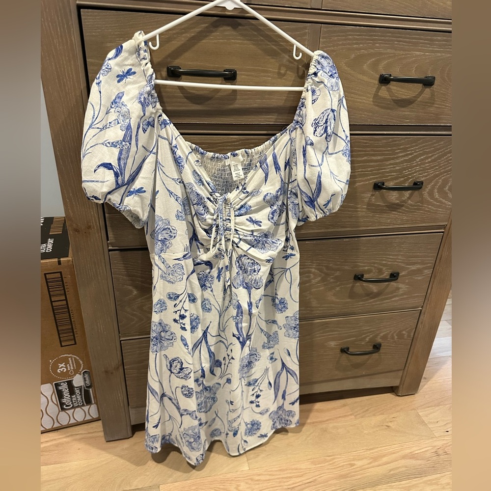 H&M - Blue and White Smocked Mini Dress Size XXL